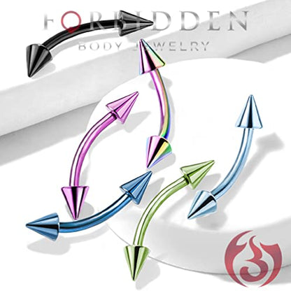 16g 8mm Daith Earring, Eyebrow Ring and Rook Piercing Jewelry, Titanium IP Double Spike Barbell - style: Green