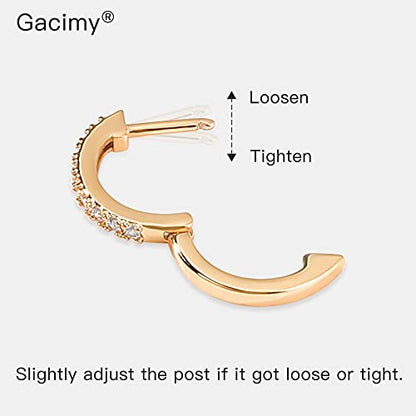 Gacimy Hoop Earrings for Women 14K Gold Plated Cartilage Stud Small Huggie Ear Cuff - color: Rose Gold & CZ, size: 15MM