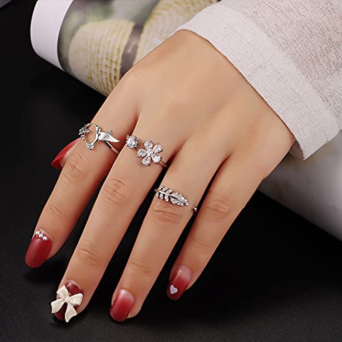 TAMHOO 9/12/15/16 Pcs Open Rings Set for Women with Sparkling Cubic Zirconia- Finger Rings Pack Stackable Rings for Teens,White Gold/Rose Gold/Gold Tone Rings for Girls - style: #1