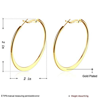 Gold Hoop Earrings,18K Gold Plated Rounded Hoops Earrings for Women - color: yellow-Flattened-2"
