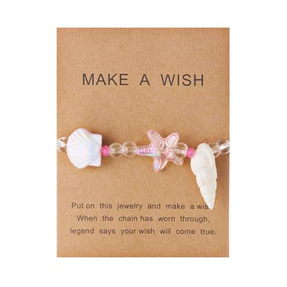 Handmade Natural Shell Starfish Beads Bracelets with a Wish Card Bohemia Sweet Seashell Conch Pearl Charm Bracelets for Women Boho Sea Themed Summer Beach Surfer Vacation Jewelry Gifts - style: StyleC