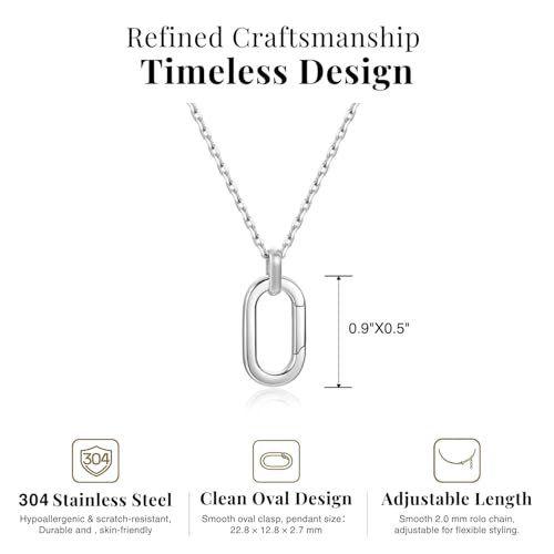 SAMYA Stainless Steel Necklace for Women | Minimalist Oval Clasp Necklace and Paperclip Chain Necklace, Modern Gold Silver Tone Necklace - color: Silver
