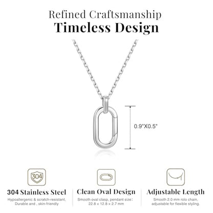 SAMYA Stainless Steel Necklace for Women | Minimalist Oval Clasp Necklace and Paperclip Chain Necklace, Modern Gold Silver Tone Necklace - color: Silver