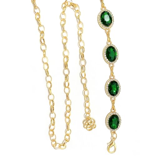 Womens Chain Belt with Jewelry Inlaid Thin Waistband Fashion Waist Belts for Dress Jeans - color: Green