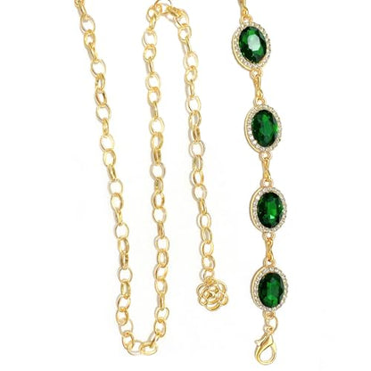 Womens Chain Belt with Jewelry Inlaid Thin Waistband Fashion Waist Belts for Dress Jeans - color: Green