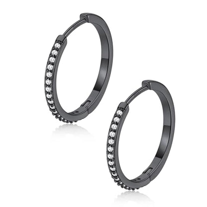 FaithHeart 925 Sterling Silver Post Small CZ Huggie Hoop Earrings for Women | Hypoallergenic Small Cubic Zirconia Hoop Earrings, Silver/Black/Gold/Rose Gold Huggie Earrings, 8-20mm with Gift Box - color: Black, size: 18mm