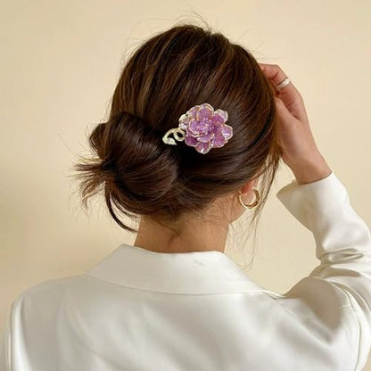 2 Pcs Peony Hair sticks for buns,Hair pins for women,Buns and Updos with No Hair Damage,Metal French Pin Great Hold,Suitable for fine & thick hairUS375 (Purple + White) - color: Purple + White