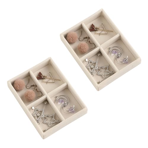 Frebeauty Small Jewelry Trays for Drawer,2 Pack 4 Grid Earring Organizer | Jewelry Display for Rings Stud,Jewelry Box Inserts,Drawer Inserts,Adjustable Dividers,Earring Organizer,Stackable,Mini Size - color: Beige, size: 4 Grids Set 2