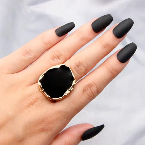 Black Rings for Women Chunky Statement Rings for Women Big Black Stone Ring Large Thick Cocktail Signet Ring Chunky Jewelry - style: 1 - G