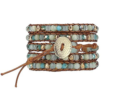 Bracelet for Women – Handmade Vegan Boho Natural Stone Layered Bracelet, Thailand Bohemian Stackable Beaded Wrap Bracelets, Summer Hippie Bracelet Stack, Fashion Jewelry Gifts - color: A24-Amazonite