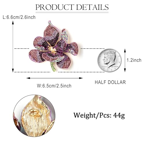 EVER FAITH Women's Austrian Crystal Orchid Flower Petal Brooch - color: Purple Gold-Tone