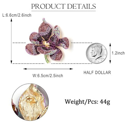 EVER FAITH Women's Austrian Crystal Orchid Flower Petal Brooch - color: Purple Gold-Tone