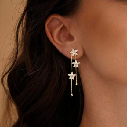 Dangle Earrings for Women, Formal Teardrop Drop Earrings Dainty Wedding Bridal Dangling Earrings 14k Gold Plated Long Gold Earrings for Women Trendy Hypoallergenic Waterproof Prom Jewelry - color: Gold-Flower
