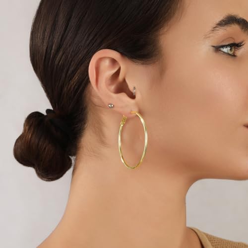 2mm Sterling Silver Big Hoop Earrings For Women - Large Hypoallergenic Circle Endless Thin Oversize Silver Hoops - color: Gold,50mm hoops