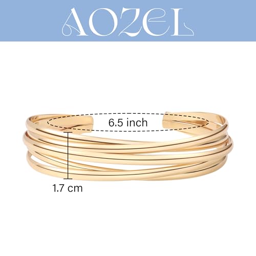 AOZEL Gold Bangle Cuff Bracelets for Women Trendy Chunky Adjustable Twist Love Textured Bracelet Jewelry Gifts - color: Gold Twisted