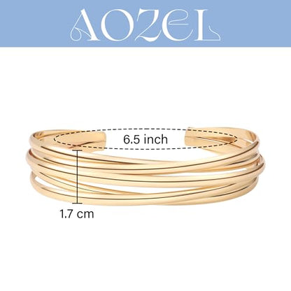 AOZEL Gold Bangle Cuff Bracelets for Women Trendy Chunky Adjustable Twist Love Textured Bracelet Jewelry Gifts - color: Gold Twisted