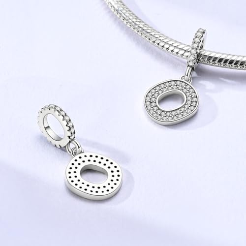Hapour Letter 925 Sterling Silver Charm with Cubic Zirconia Alphabet A-Z Initial Dangle Charms Beads Pendent DIY Jewelry for Bracelets Necklace - color: O