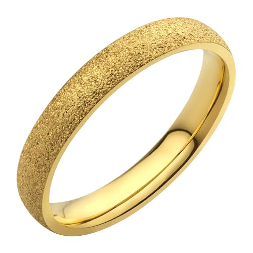 555Jewelry 4mm Sandblast Stainless Steel CZ Wedding Band Ring for Women & Men - color: Gold Style 2