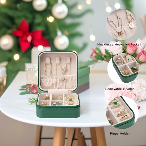 VLANDO Small Travel Jewelry Box Organizer Display Case for Girls Women Gift Rings Earrings Necklaces Storage, Dark Green - color: Dark Green