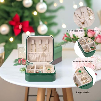 VLANDO Small Travel Jewelry Box Organizer Display Case for Girls Women Gift Rings Earrings Necklaces Storage, Dark Green - color: Dark Green