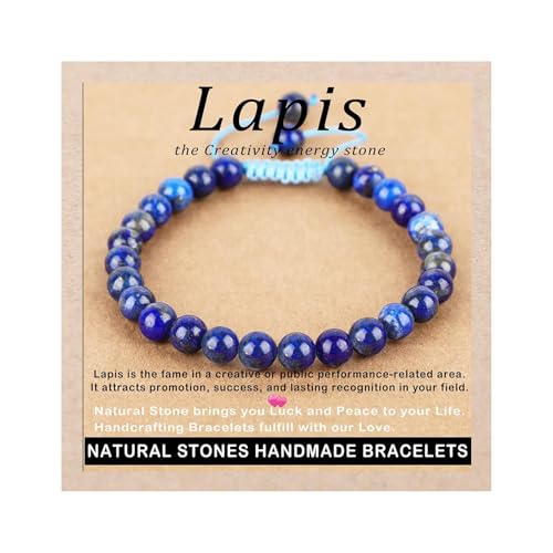 AD Beads Handcrafted Beaded Macrame Bracelet Stylish Customizable Jewelry for Men and Women Protection Healing Gemstone for Balance Wellness Positive - color: Lapis, size: 6mm