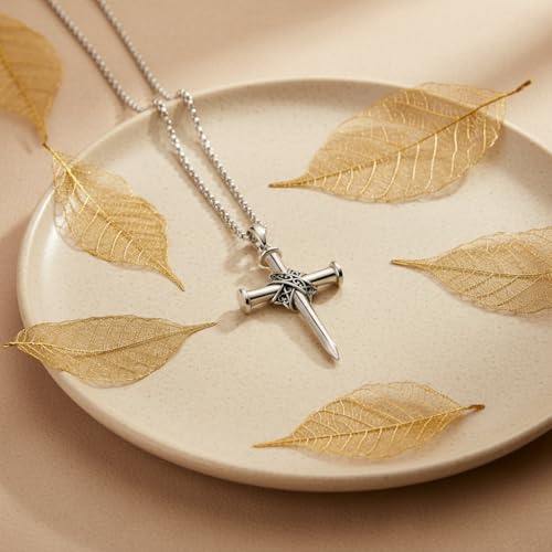 Cross Necklace for Men Women 925 Sterling Silver Cross Pendant Necklace Christian Religious Jewelry Gifts for Anniversary - color: 28-Nails Thorns Cross2