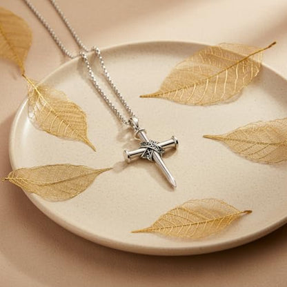 Cross Necklace for Men Women 925 Sterling Silver Cross Pendant Necklace Christian Religious Jewelry Gifts for Anniversary - color: 28-Nails Thorns Cross2