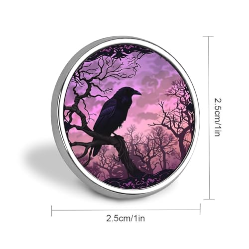 Gothic Raven Flowers Badge Pin Round Badge Metal Button Badges Brooch Lapel Pin for Men Women 1 Inch - color: style-6