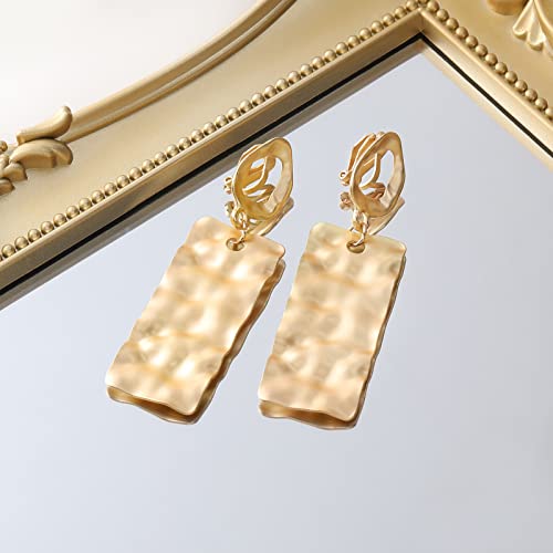 Gold Metal Clip On Earrings for Women Non Pierced Dangle Drop Earrings Multiple Styles - color: gold geometry