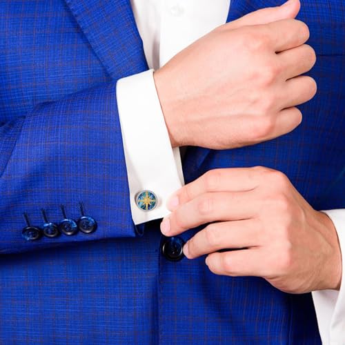 Cufflinks for Men Sterling Silver Abalone Shell Tuxedo Shirt Cuff Links Jewelry for Men Father Business Groomsmen - style: compass
