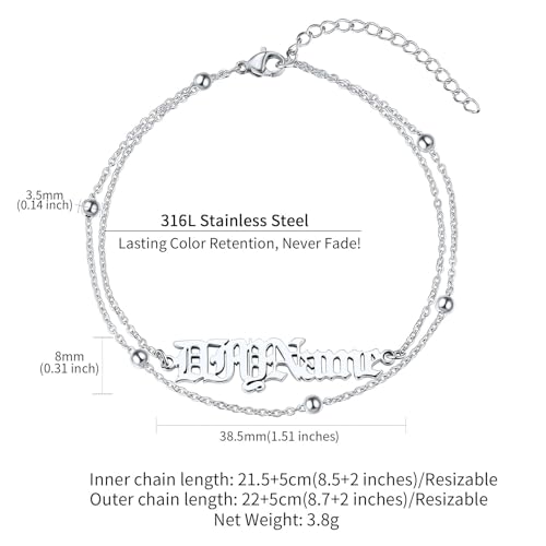 ChainsHouse Double Layer Anklet Bracelet for Women,Adjustable Chain Anklets Stackable Dainty Anklets,Stainless Steel/Gold Plated/Black Ankle Jewelry Gifts - color: A-Silver-Bead Chain