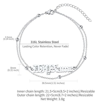ChainsHouse Double Layer Anklet Bracelet for Women,Adjustable Chain Anklets Stackable Dainty Anklets,Stainless Steel/Gold Plated/Black Ankle Jewelry Gifts - color: A-Silver-Bead Chain