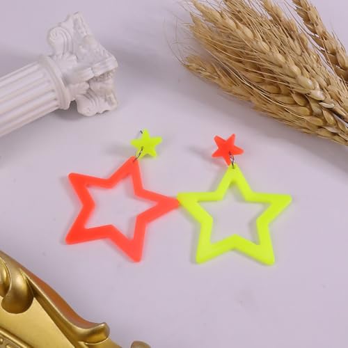 Colorful 80s 90s Neon Star Earrings for Women Retro Glow Party Costume 80s 90s Acrylic Dangle Earrings Outfit - style: Exchange Orange and Yellow