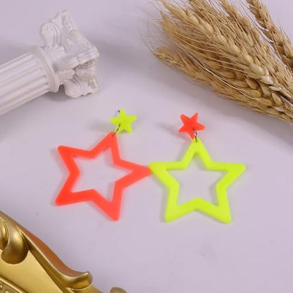 Colorful 80s 90s Neon Star Earrings for Women Retro Glow Party Costume 80s 90s Acrylic Dangle Earrings Outfit - style: Exchange Orange and Yellow