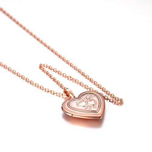 U7 Women Locket Necklace, Heart Photo Lockets Hold Picture, Gift Box Packed | Gold/Silver/Rose Locket Charm, Custom Picture and Engravement Heart Pendant, 20" Chain, Personalized Gift for Mom Wife Friend - color: 03# Rose Gold*2 Heart