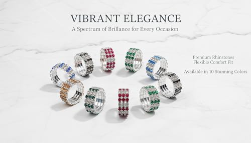 Sparkling Rhinestone Ring Set Trendy Elastic Rhinestone Crystal Stretch Ring Stackable Jewelry for Women Girls - color: 10 Colors in One-A