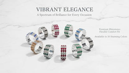 Sparkling Rhinestone Ring Set Trendy Elastic Rhinestone Crystal Stretch Ring Stackable Jewelry for Women Girls - color: 10 Colors in One-A