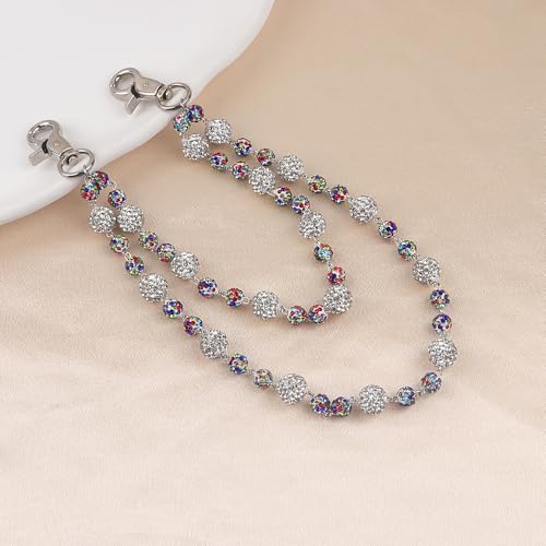 Ceramic Beads Wallet Pants Waist Chain Shiny Hip Hop Disco Ball Rhinestone Beads Purse Hipster Jeans Pocket Chains for Men Women Punk Accessories - color: Rainbow