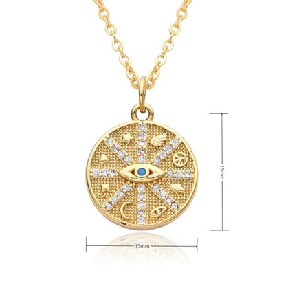 Dainty Necklace Initial Necklace For Women Round Moon star Clover Pendant Chain Coin Necklaces - color: N