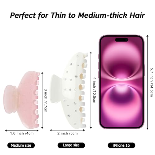 MAORULU Medium Cute Acetate Hair Claw Clips for Women Girls, 3 Inch Cherry Red Claw Clips for Thin & Medium Thick Hair, Durable French Banana Clip with Gift Box (Glitter Pink) - color: Glitter Pink