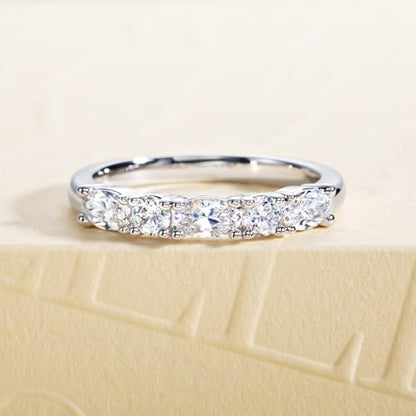 Cubic Zirconia Half Eternity Wedding Band Rings Round/Oval/Cushion Cut 5/6 Stones 5A Grade D Color CZ Stacking Band Engagement Promise Rings for Women - style: Raound & Oval