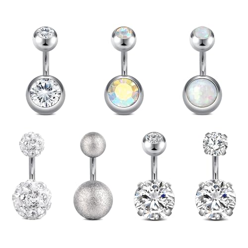 VCMART Belly Button Ring Short Bar Belly Ring Short Belly Button Rings Surgical Steel 6mm Belly Rings for Women Small Belly Button Piercing Navel Rings Piercing Jewelry - color: E -silver