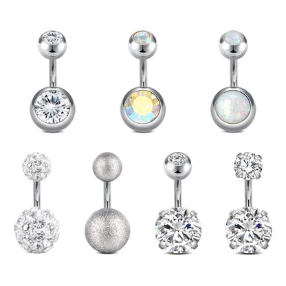 VCMART Belly Button Ring Short Bar Belly Ring Short Belly Button Rings Surgical Steel 6mm Belly Rings for Women Small Belly Button Piercing Navel Rings Piercing Jewelry - color: E -silver