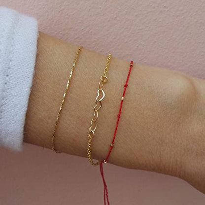 Womens Dainty Gold Chain Bracelet,Simple Layered Chain Bracelets,Beaded Turquoise Bracelet,Charm Crystal Bar,Heart,Karma,Triangle,Pearl Bracelets for Women - color: Heart Chain