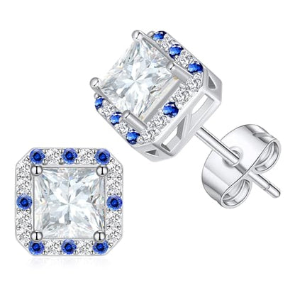 Titanium Stud for Sensitive Ears, Gold Plated Halo Cubic Zirconia Earrings - color: Square White Stud