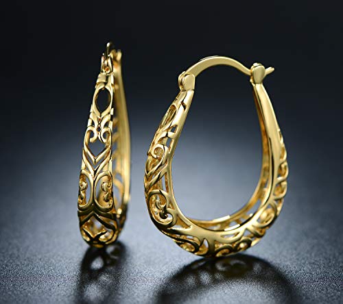 Barzel 18K Gold Plated Filigree Hoop Earrings - color: Gold