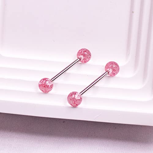 VERAMI 14G Stainless Steel Heart Nipple Rings and Barbell - Butterfly, Starlight Acrylic Ball, Tongue Rings for Women and Men - color: T-PINK-CZ