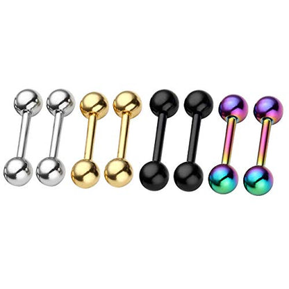 Zysta 4 Pairs Stainless Steel 14/16G Mixed Colors Body Piercing Barbells 6-16mm Post Studs Earring NippleTongue Helix Tragus Cartilage Labret Medusa Lip Eyebrow Straight Bar Ball Screw … - color: 4mm Ball,8mm Post