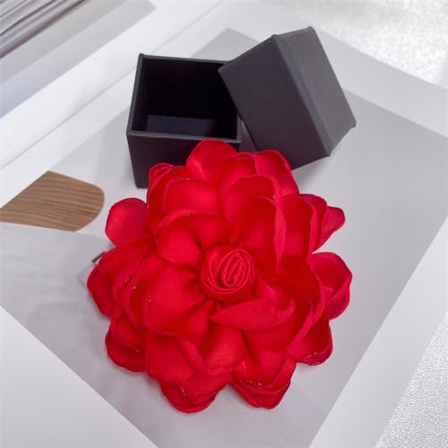 Dainty Fabric Rose Flower Large Brooch Lapel Pins Flower Brooches Pin Classic for Wedding Party Dance Banquet for Women Dress Suit Clothes Accessories Jewelry 100mm - color: Red