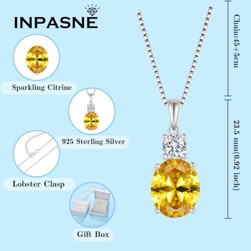 Birthstone Necklace for Women 925 Sterling Silver | Oval Cut Pendant Necklace, Jewelry for Mom Wife - color: Yellow